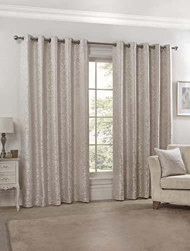 Image of Emma Barclay – Fully Lined Curtains for Bedroom Living Room Jacquard Eyelet Two Panel Damask Curtains Eden Collection (66” x 54” Inch)(Cream)