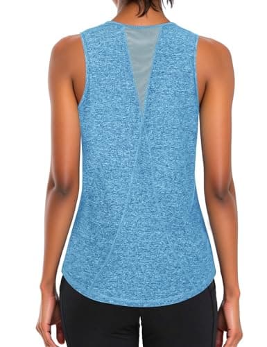 Image of Gyabnw Gym Tops for Women UK Sports Running Vest Ladies Yoga Activewear Summer Sleeveless Workout Blue