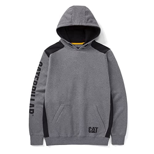 Image of Caterpillar Men's Logo Panel Hoodies with Adjustable Three Piece Hood and Work Safety Cord Management System, Dark Heather Grey, Medium