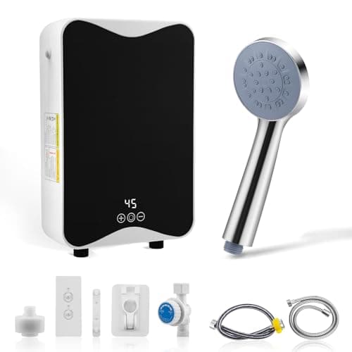 Image of Electric Instant Water Heater, Shower Electric, 5.5KW Mini Electric Tankless Water Heater with LED Temperature Display for Kitchen, Bathroom and Sink Under/Overcounter Instantaneous with Showerhead