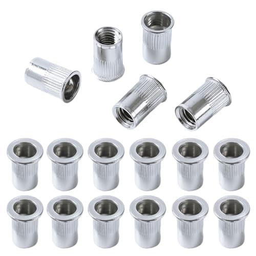 Image of QANCEN 50 Pcs Rivet Nuts M3, Threaded Insert Nutserts, Stainless Steel Rivnut, Silver Flat Head Threaded Rivnut Pull Cap Nut for Metal Sheets, Electrical Devices