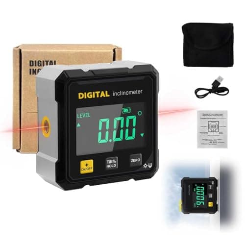 Image of Magnetic Digital Angle Finder Laser, Digital Inclinometer with Laser 4-Side Strong Magnetic Angle Gauge IP54 Waterproof Level, Woodworking Measuring Tool Level Box for Hanging (Black)