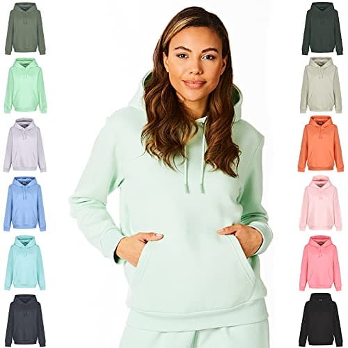 Image of Light & Shade Women’s Fleece Pullover Hoodie with Pocket Soft Hooded Sweatshirt with Drawstring Casual Lounge & Gym Wear (Misty Jade, L)