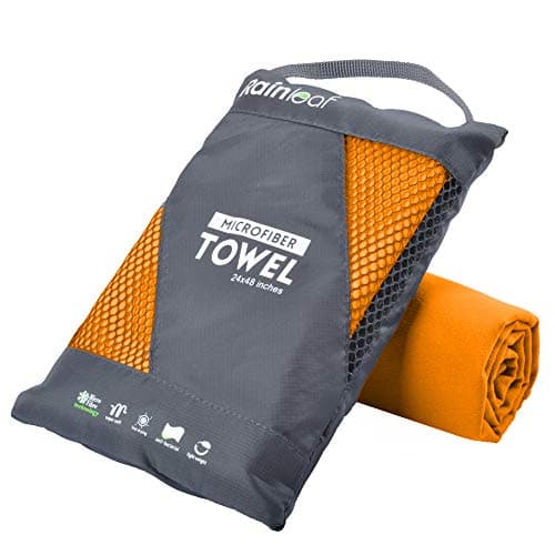 Image of Rainleaf Microfiber Towel Perfect Travel & Sports &Beach Towel. Fast Drying - Super Absorbent - Ultra Compact. Suitable for Camping, Backpacking,Gym, Beach, Swimming,Yoga,Orange,16 X 32 Inches