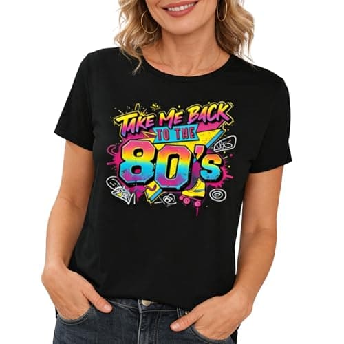Image of Mayoii Women’s T Shirts Cotton Oversized Graphic Tee, 80s Letter Print Round Neck Short Sleeve Casual Summer Tops, Vintage Y2K Womens Fashion T Shirt (UK, Alpha, L, Regular, Regular, Black)