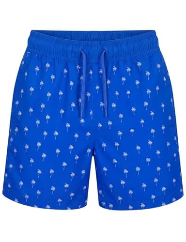 Image of weVSwe Boys Swimming Shorts Adjustable Waistband Boys Swim Trunks Quick Dry Lightweight Beach Board Surfing Shorts with Blue Palm Tree Prints 10 Years