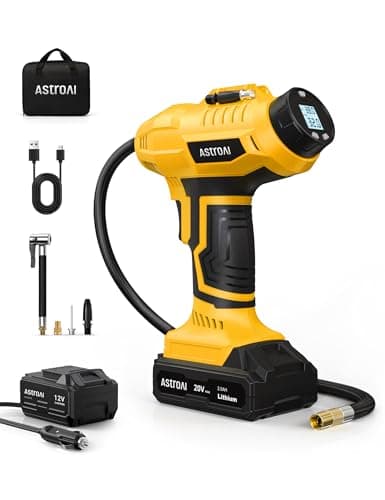 Image of AstroAI Cordless Tyre Inflator Air Compressor, 12V DC and 20V Rechargeable Battery Dual Power 160PSI Portable Handheld Car Tyre Pump with Digital Pressure Gauge for Car Motorcycle Bicycle Ball