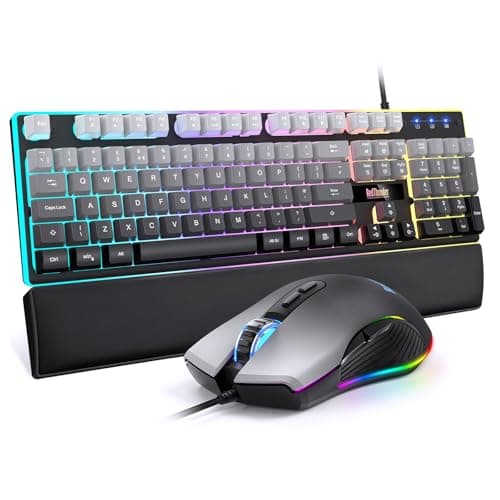 Image of RedThunder K10 Wired Gaming Keyboard and Mouse Combo, UK Layout, True RGB Backlight, Soft Leather Wrist Rest, Ergonomic Anti-Ghosting Keyboard + 7D 7200 DPI Mouse for PC Mac (Gradient Gray)