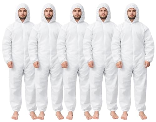 Image of Bahob® 5 Pack Protective Disposable Overall Paper Boiler Suit Coveralls Protection Suit Elasticated hood, Cuffs and Ankles