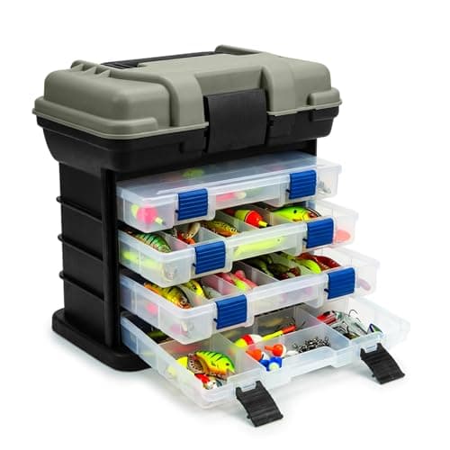 Image of BREEZENEST Four-Tier Portable Tool Storage Case, Multi-Compartment Hardware Organiser Box with Adjustable Dividers, Lightweight Plastic Tool Box for DIY Tools, Screws, Accessories Storage