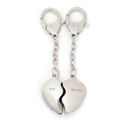 Image of Gift cookie Custom Personalised Joining Two Heart Key ring - Name Laser Engraved On Each Half. Valentines, For Couples, Romance.