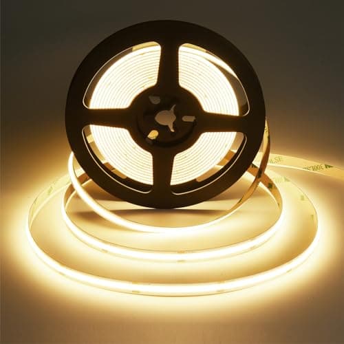 Image of SIRYYUI 12V COB LED Strip 5M,3000K Warm White LED Strip Lights with 480LEDs/M,CRI 90+,8mm Width,Uniform Dotless LED Tape Light for Room Cabinet Home DIY Projects (No Power Supply)