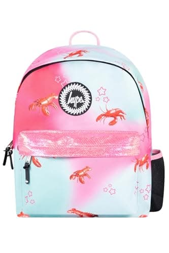 Image of hype school uni casual work hiking day backpacks for kids boys girls teens men and women (Pink/Mint Green Disco Lobster, One Size)