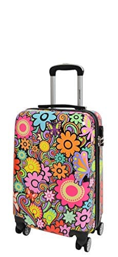Image of House Of Leather Cabin Size Four Wheels Hard Shell Suitcase Printed Luggage Flower Print