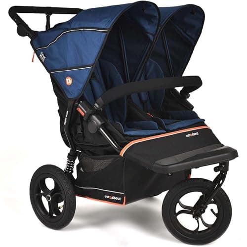 Image of Out’n’About Nipper Double V6 Pushchair | Lightweight All-Terrain 3 Wheel Double Buggy & Rain Cover | 12” Air-Filled Tyres, 71cm Wide, Compact Fold Stroller, Pram | Newborn to 4yrs (Highland Blue)
