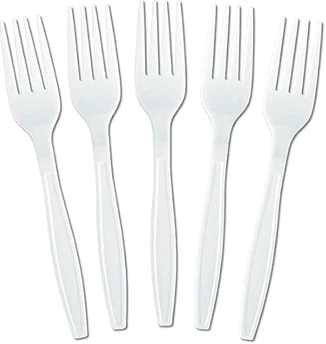 Image of 100 Pack White Plastic Forks – 6" Reusable, Microwave-Safe Economy Cutlery, Perfect for Parties, Weddings, Camping & Daily Use