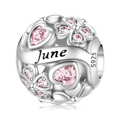 Image of HappyStar 925 Sterling Silver Four Leaf Clover with Cubic Zirconia Bead Charm Birthstone Charms for Bracelets Dangle Pendant Compatible Pandora Bracelets Lucky Charm Birthday Gift