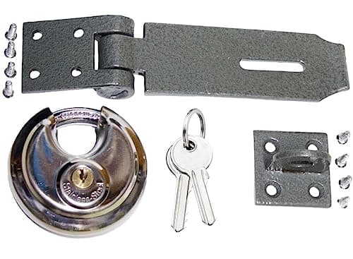 Image of Heavy Duty Security Set Hasp and Staple 70mm Disc Round Padlock 2 Keys