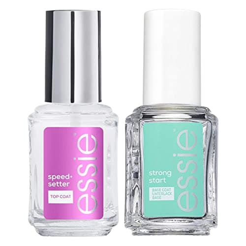 Image of Essie Nail Polish Base Coat Hardening Strong Start with Biotin Transparent Colour + Essie Nail Polish Top Coat Fast Drying Finish Bright Transparent Colour