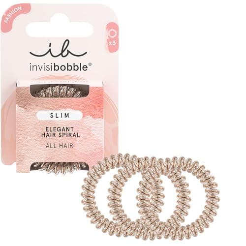 Image of invisibobble Slim Bronze and Beads - Thin Hair Scrunchies Bronze for Women & Girls, No Marks, High Comfort, Hair Loving, Water Repellent, Ideal for Fine Hair & Updos, Pack of 3