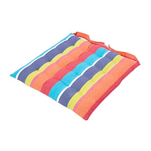 Image of HOMESCAPES Multicolour Stripe Seat Pad Cushion for Dining Chairs 100% Cotton Chair Pad with Straps 40 x 40 cm