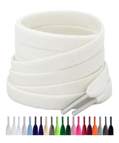 Image of Puzeam 2 Pairs Flat Trainer Shoe Laces, 8mm Replacement Shoelaces for Sneaker, Running Shoe, Sports Shoes (120 cm, Off White)