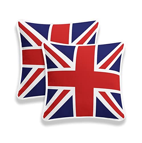 Image of CHILIMILII Set of 2 Union Jack British Flag vintage Style Cushion Covers, 100% Cotton Square Decorative Cushion Cover/Pillowcase, sofa case,18x18 Inch (45x45CM), for sofa, couch, bed (Red & Blue)