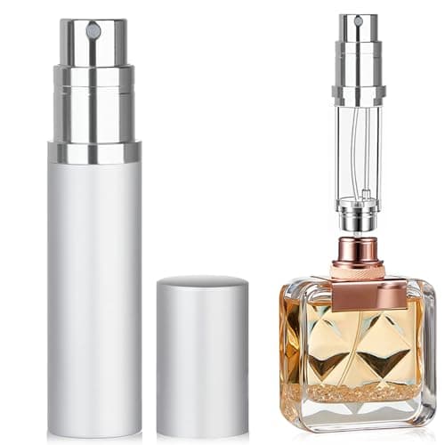 Image of POTWPOT Perfume Atomiser Refillable Bottles, 5ML Refillable Perfume Spray Bottle Travel Size, Nano Mist, Bottom Pump, Leak Proof Cologne Dispenser for Women and Men (Silver)