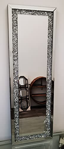 Image of Biznest 40X120Cm New Gatsby Full Length Crushed Diamond Crystal Glass Silver Rectangle Frame Bevelled Wall Mirror Home Décor For Living Room Bedroom Bathroom