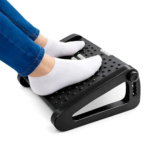 Image of Unibos Ergonomic Foot Rest Under Desk, Adjustable Height & Tilt Foot Stool with Roller Massager, Office Footrest for Posture Support, Back & Leg Pain Relief, Non-Slip Base for Home & Office