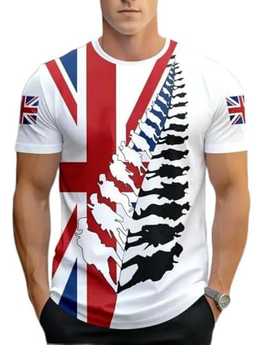 Image of Erngrmzcn Men’s Graphic T-Shirt with UK Flag Design – Slim Fit Casual Short Sleeve Tee for Everyday Wear(XXL,White)