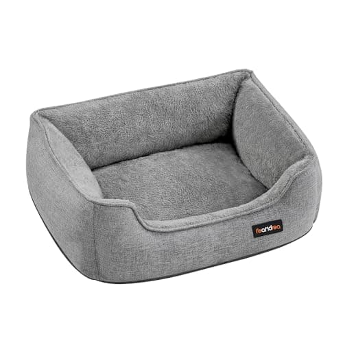 Image of Feandrea Dog Bed, Linen-Look Pet Bed, Dog Sofa Bed with Raised Edges, Non-Slip Bottom, Removable Washable Cover, S, for Miniature Dogs, 60 x 50 x 21 cm, Light Grey PGW009G02
