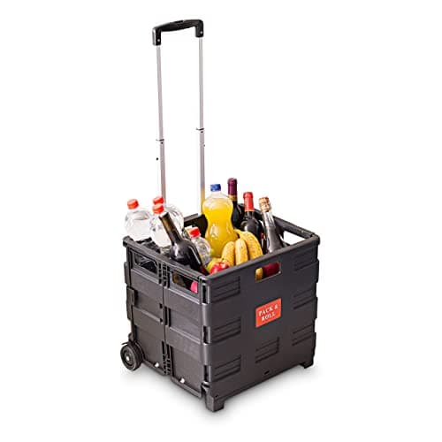 Image of Relaxdays Heavy Duty Foldable Shopping Trolley, 35 kg, Wheeled Crate, 39 x 42 x 37 cm, Aluminium and Plastic, Black