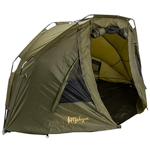 Image of Michigan 1-2 Man Bivvy Brolly Shelter, Carp Fishing Overnight Waterproof Tent with Pegs & Detachable Groundsheet