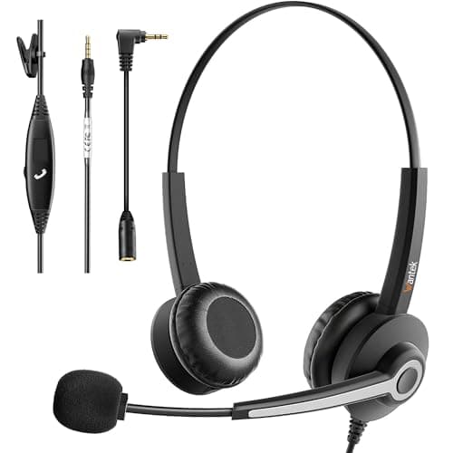 Image of Wantek Cell Phone Headset with Noise Cancelling Microphone,3.5mm/2.5mm Jack 2-in-1 PC Headphone for iPhone Samsung Computer Call Centers, Skype, Zoom, Home Office, Clear Chat, Ultra Comfor