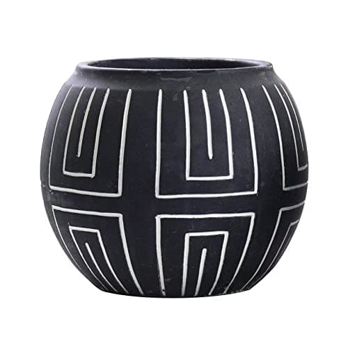 Image of Olly & Rose Nile Plant Pot and Vase 15cm Sphere Ceramic Plant Pot Black with Etched White Pattern Medium Plant Pots Outdoor and Indoor - White Planters - Flower Pots