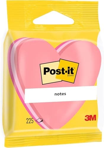 Image of Post-it Notes Die-Cut Shape, Heart, Pink, 70 mm x 70 mm, 225 Sheets - Self-Stick Notes for Note Taking, to Do Lists & Reminders