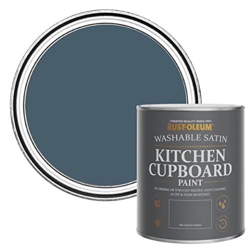 Image of Rust-Oleum Blue Scrubbable Kitchen Cupboard Paint in Satin Finish - Blueprint 750ml