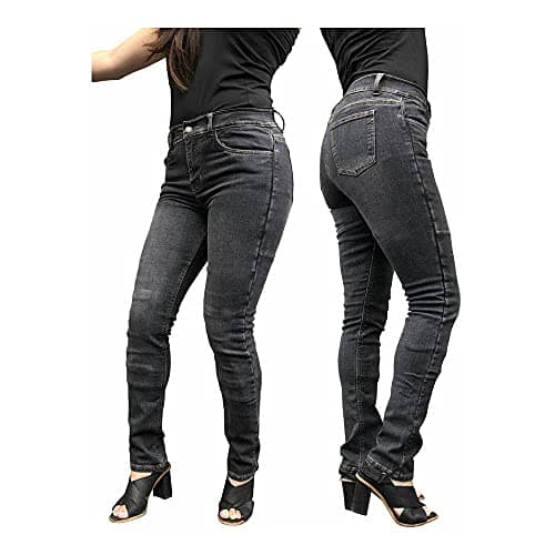 Image of Ladies Stone Wash Grey Stretch Kevlar Motorcycle Jeans with Removable CE1621-1 Armour