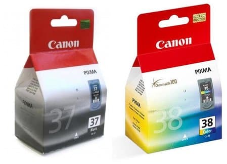 Image of Canon 2 PG-37 / CL-38 Original Printer Ink Cartridge - For use Pixma iP1800 iP1900 iP2500 IP2580 iP2600 MP140 MP190 MP210 MP220 MP470 MX300 MX310 - Black+Tri-Colour- Light User