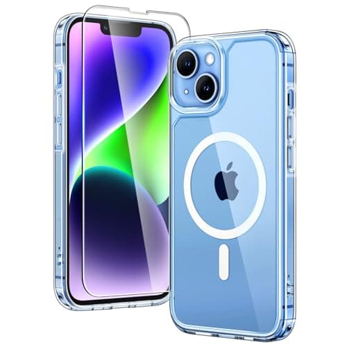 Image of TAURI Magnetic for iPhone 14 Plus Case, [Compatible with MagSafe] with Screen Protector, Not-Yellowing Military-Grade Protection Shockproof Slim Phone Cover, Clear