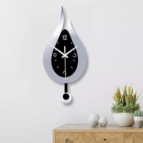 Image of Mounteps Modern Acrylic Wall Hanging Pendulum Waterdrop Silent Clock - Ideal for Home Decoration (Silver)