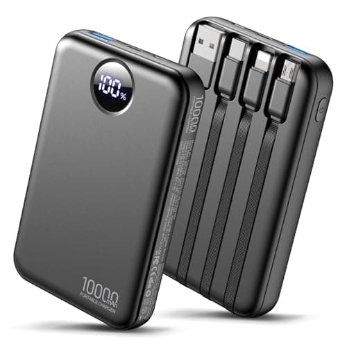 Image of Portable Charger 10000mAh Power Bank, Built-in 4 Cables & 6-Device Charging,Fast Charging with LCD Display,USB-C In/Out, Compatible with iPhone 17/16/15/14 for Travel Camping Essentials-Black