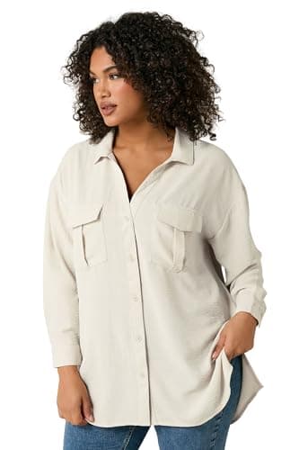 Image of EVANS Curve Utility Pocket Shirt - Women's - Plus Size Curve Cream