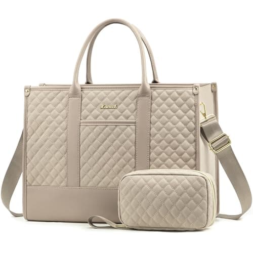 Image of LOVEVOOK Laptop Bags for Women Handbags 15.6 Inch, Ladies Tote Bag for Work Office Business School, Large Womens Shoulder Bag with Adjustable Straps & Clutch Bag Lightweight, Beige