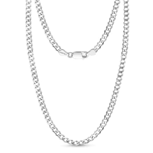 Image of LeCalla Solid 925 Sterling Silver Italian 3.8mm Diamond Cut Cuban Link Curb Chain Necklace for Teen and Women 16 Inches