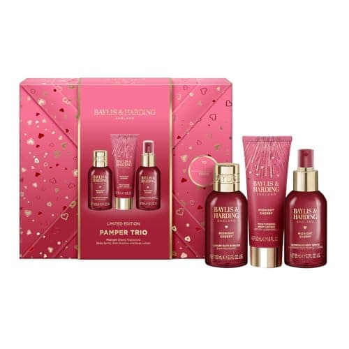 Image of Baylis & Harding Midnight Cherry Gift Wrapped Pamper Trio Gift Set - Vegan Friendly