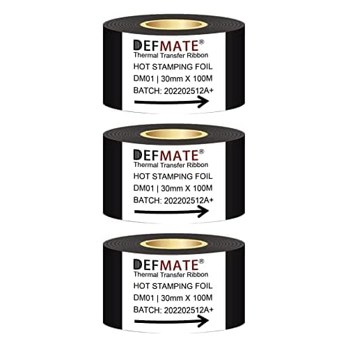 Image of 3 Rolls 30mm x 100m Black Hot Stamping Foil Thermal Transfer Ribbon Resin for Coder Printer Machine, Black Color Ribbon for Coding Machine (Black-3pcs)
