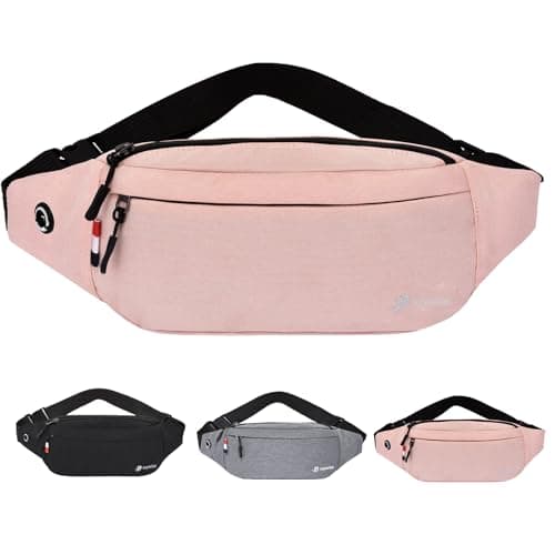 Image of Bum Bag for Ladies Women Men Girls Bumbags Waist Fanny Pack with Headphone Jack and Adjustable Belt for Sport Running Hiking Jogging (Light Pink)