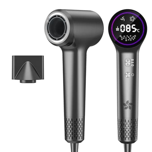 Image of LKV Hair Dryer, 110,000 RPM 400 Million Plasma Ionic Hairdryer Fast Drying Blow Dryer, 85dB Low Noise Hair Dryers with 360° Magnetic Concentrator Nozzle Hairdryers for Women Men Children Home, Gray